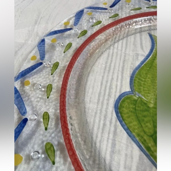 HAND PAINTED TULIP FLOWER ART GLASS Large PLATE Serving Platter Scandinavian - Picture 5 of 9